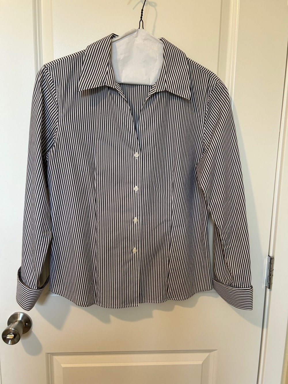 Calvin Klein Black and White Striped Button-Up Shirt